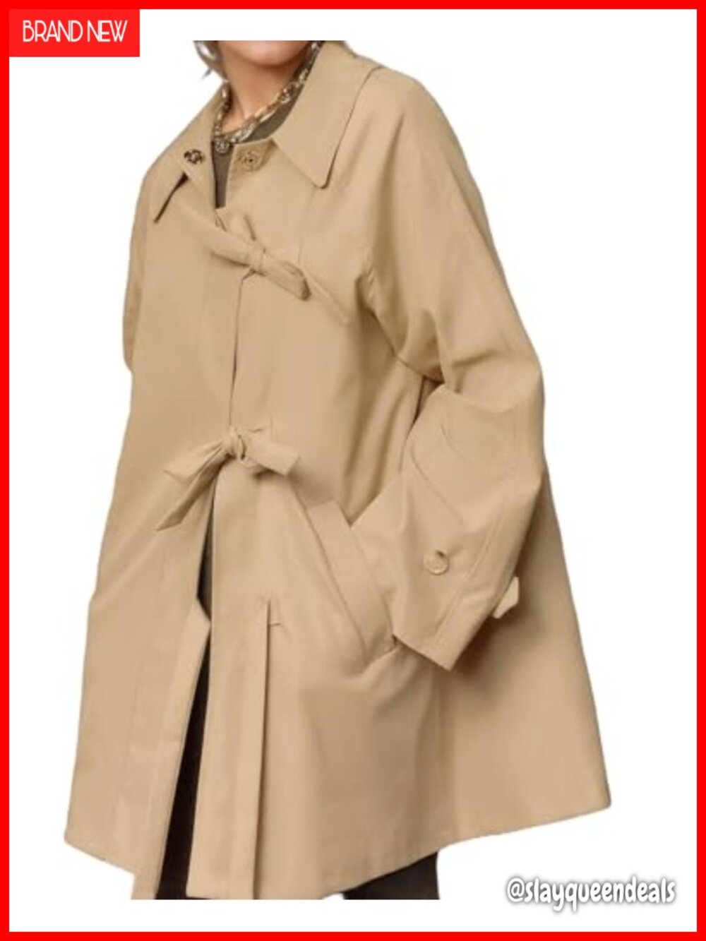 Kedera Bow Toggle Trench Coat Women Long Sleeve Lapel Collar Winter Peacoat